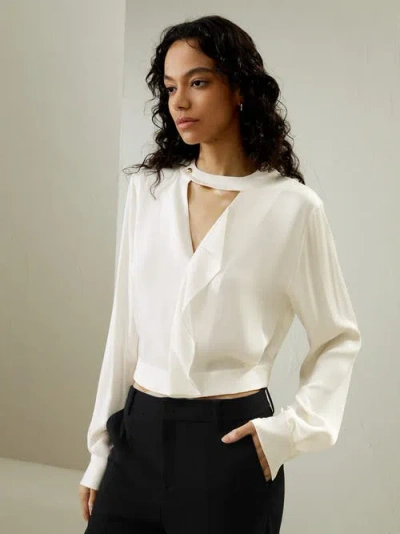 Lilysilk V Neck Collared Silk Shirt In Pearl White