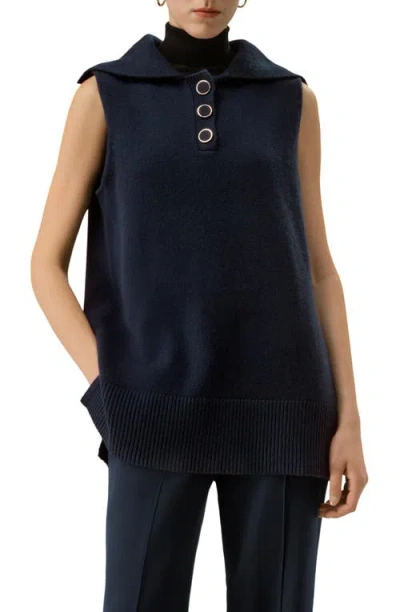 Lilysilk Vintage-inspired Sleeveless Sailor Collar Sweater In Blue