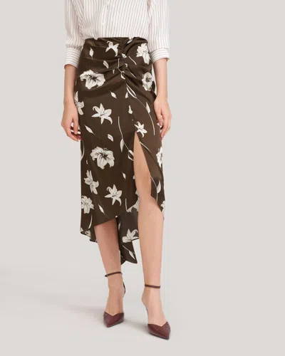 Lilysilk Vintage Midi Silk Floral Printed Skirt For Women In Brown