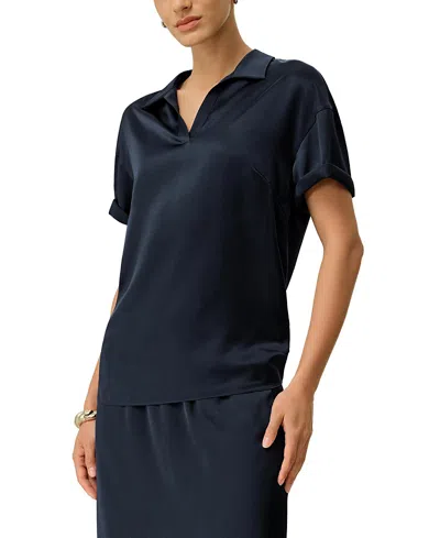 Lilysilk Washable Silk Charmeuse Polo Top In Animal Print