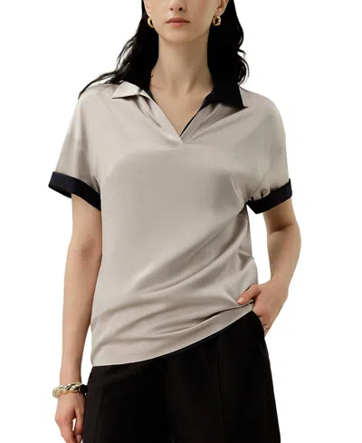 Lilysilk Washable Silk Charmeuse Polo Top In Multi