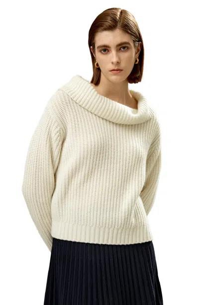 Lilysilk Wide Cowl Neck Sweater For Women In White