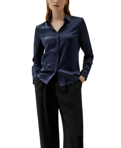 Lilysilk Women's Basic Concealed Placket Silk Shirt In Blue