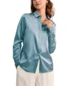 Lilysilk Basic Concealed Placket Silk Shirt In Blue Haze