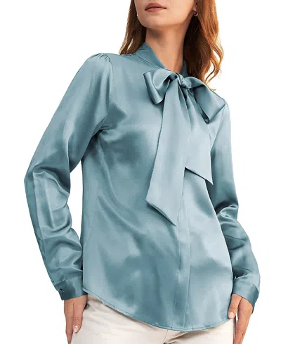 Lilysilk Women's Bow-tie Neck Silk Blouse In Blue