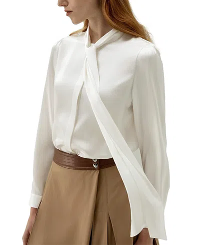 Lilysilk Bow-tie Neck Silk Blouse In Natural White