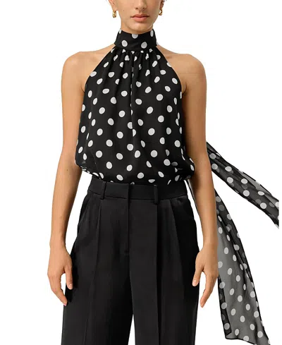 Lilysilk Convertible Silk Georgette Polka Dot Top In Black