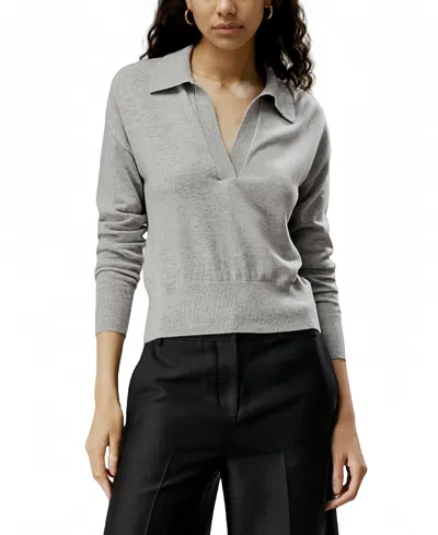 Lilysilk Women's Neck Cashmere Polo Sweater In Gray