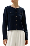 Lilysilk Wool Button-front Sweater Lady Jacket In Navy Blue