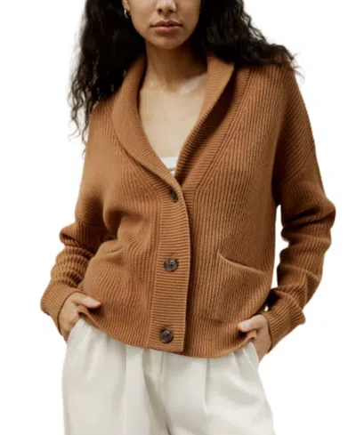 Lilysilk Wool-cashmere Blend Shawl Collar Cardigan In Brown