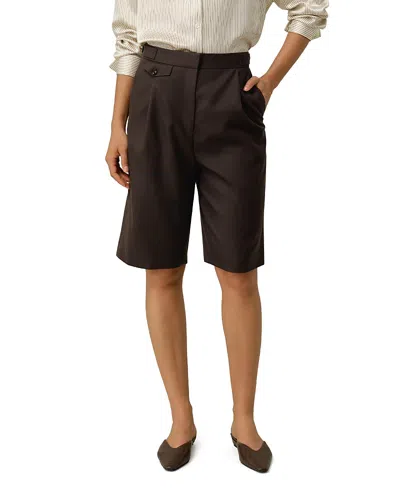 Lilysilk Wool Silk Bermuda In Brown