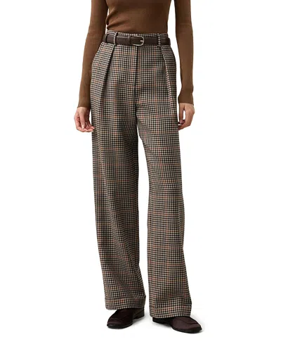 Lilysilk Wool Silk Shepherd Check Straight Leg Pant In Brown