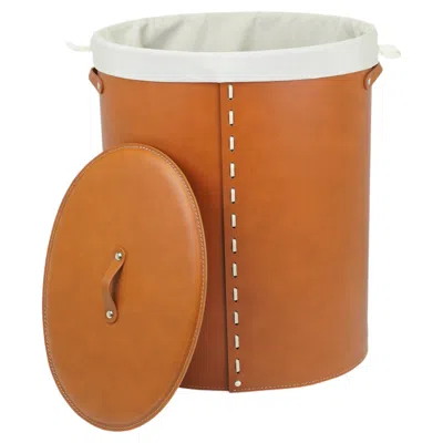 Pre-owned Limac Design Oval Laundry Basket In Leather & Cotton Ricky Deluxe In Brown