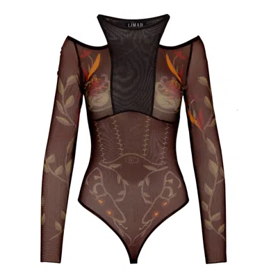 Limar Women's Black / Green Thorn & Floral Bodysuit In Brown
