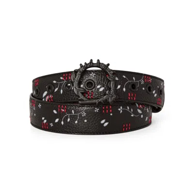 Limar Women's Black / Red Nightshade Bloom Leather Belt With Black Matt Buckle