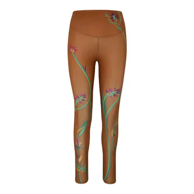 Limar Women's Brown / Green Floral Sport Leggings In Camel Brown
