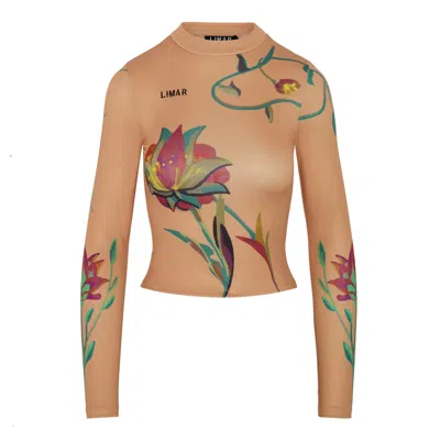 Limar Women's Neutrals / Green / Red High Neck Floral Sport Top In Multi