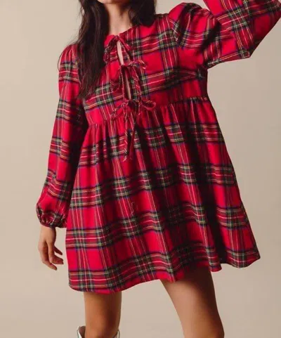 Lime Lush Joy Bow Short Christmas Dress In Red Plaid In Multi