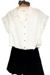 Lime N Chili Helena Solid Ruffle Sleeve Button-down Shirt In Off-white