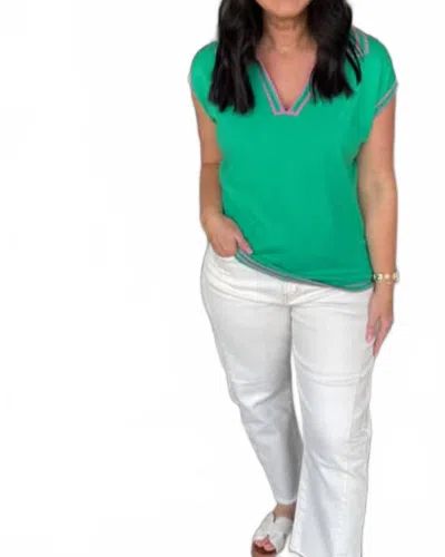 Lime N Chili Sailor Neck Sleeveless Top With Pink Trim In Green