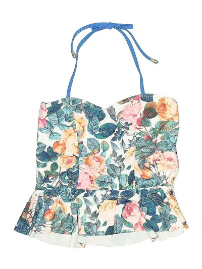 Pre-owned Lime Ricki Swimsuit Top Ivory Floral Pattern Swimwear In White