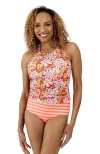 Lime Ricki Swimwear Double-cinch Tankini Top In Groovy Blooms