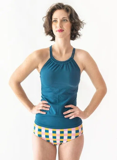 Lime Ricki Swimwear Double-cinch Tankini Top In Indigo