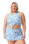 Lime Ricki Swimwear Knotted Crop Top In Botany Floral