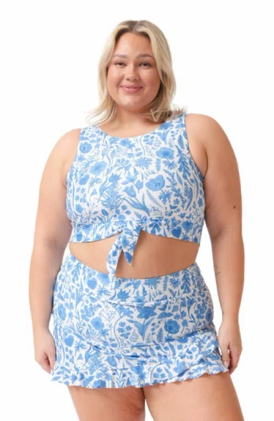 Lime Ricki Swimwear Knotted Crop Top In Botany Floral