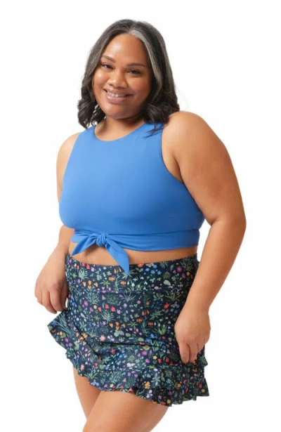 Lime Ricki Swimwear Knotted Crop Top In Coastline Blue