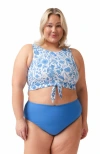 Lime Ricki Swimwear Mid-waist Bottom In Botany Floral/coastline Blue