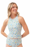 Lime Ricki Swimwear Racer-back Tankini Top In Calico