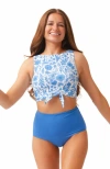 Lime Ricki Swimwear Mid-waist Bottom In Botany Floral/coastline Blue