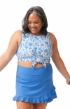 Lime Ricki Swimwear Ruffle Skirt W/ Bottoms In Coastline Blue