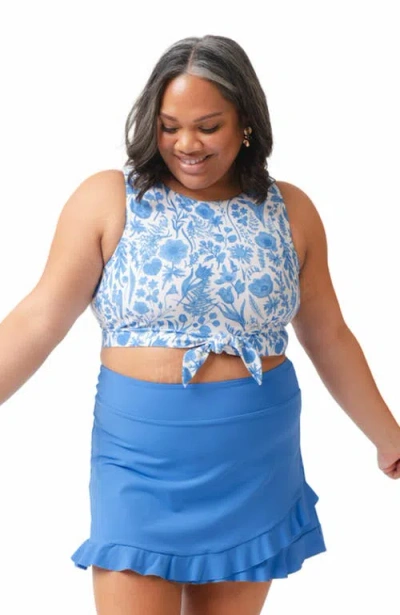 Lime Ricki Swimwear Ruffle Skirt W/ Bottoms In Coastline Blue