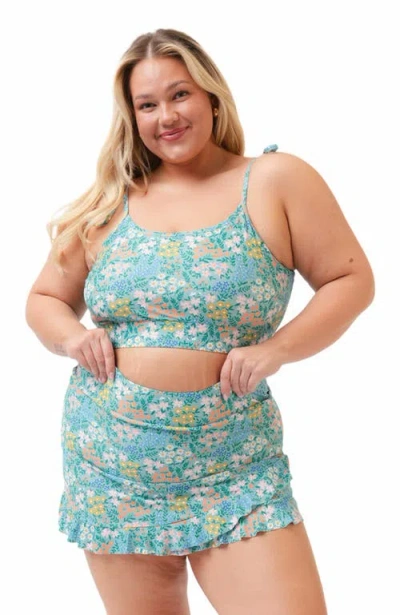 Lime Ricki Swimwear Ruffle Skirt W/ Bottoms In Little Meadow