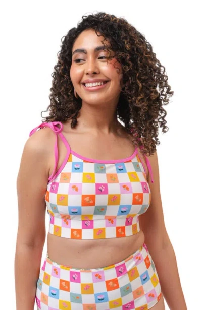 Lime Ricki Swimwear Shoulder-tie Crop Top In Flower Check