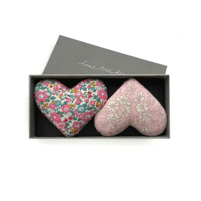Lime Tree Design Baby Love - Box Of Two Lavender Hearts Made With Liberty In Multi