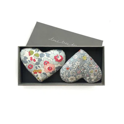 Lime Tree Design Grey Love Heart Box Of Two Lavender Hearts - Made With Liberty Fabric In Black