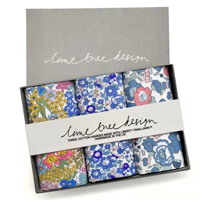 Lime Tree Design Men's 3 Hankies Made With Liberty Fabric - Cornflower
