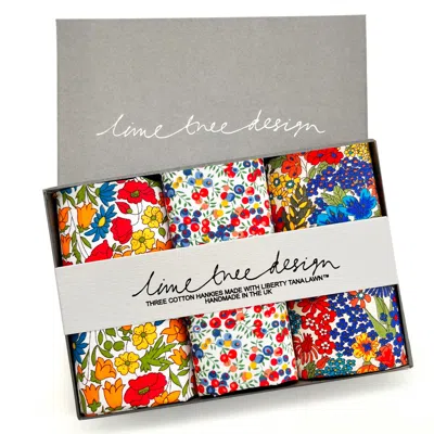 Lime Tree Design Men's Three Hankies Made With Liberty Fabric Poppy Field In Multi