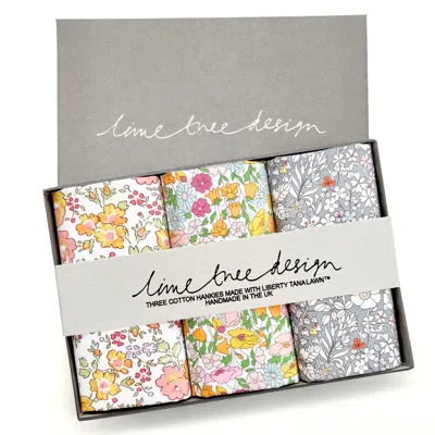 Lime Tree Design Men's Three Hankies Made With Liberty Fabric Saffron In Multi