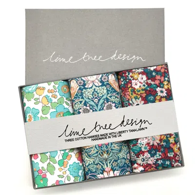 Lime Tree Design Men's Three Hankies Made With Liberty Fabric Salad Days In Blue