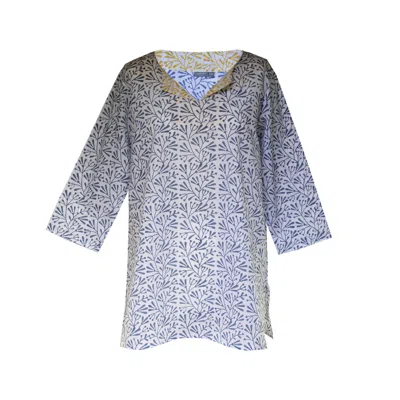 Lime Tree Design Women's Blue Bud Block Print Tunic Top