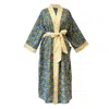 Lime Tree Design Women's Blue Floral Cotton Full Length Kimono In Blue
