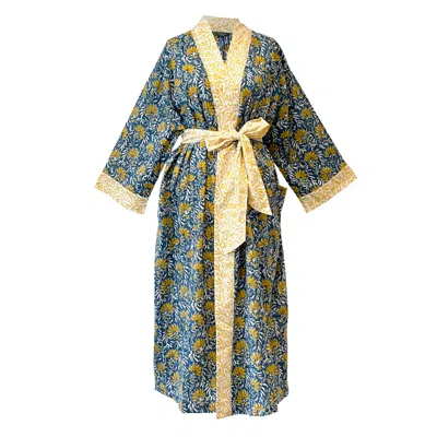 Lime Tree Design Women's Blue Floral Cotton Full Length Kimono