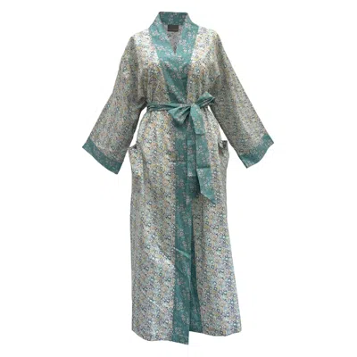 Lime Tree Design Women's Blue Long Kimono Robe Michelle - Made With Liberty Fabric