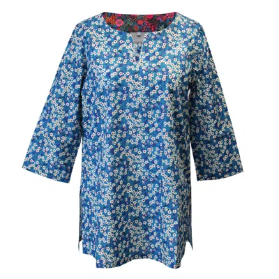 Lime Tree Design Women's Blue Teal Mitsi Tunic Top Made With Liberty Fabric