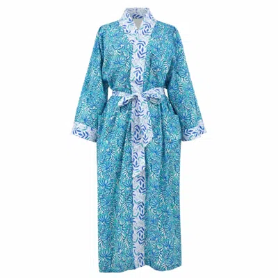 Lime Tree Design Women's Blue Turquoise Cotton Full Length Kimono