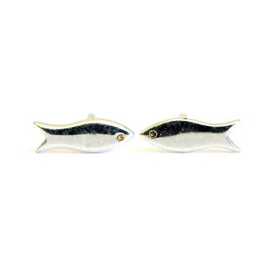 Lime Tree Design Women's Mini Fish Stud Earrings - Sterling Silver In Metallic